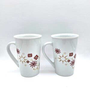 2013 Holiday STARBUCKS  Set of 2 Snowflake Christmas Coffee Red Gold Mug 12 oz.